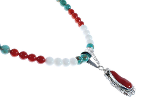 Native American Navajo Multicolor Bead Pendant Sterling Silver Necklace JX126576